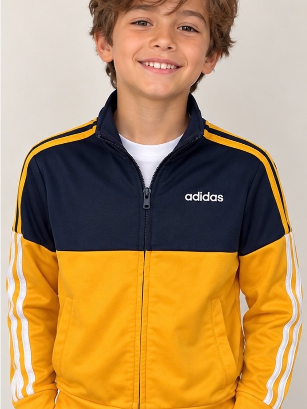 adidas Youth Track Jacket Navy Gold 3-Stripes Full Zip Size 8